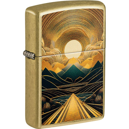 Zippo Windproof Lighter - Through The Mountains Design Street Brass Finish | 47137 ,