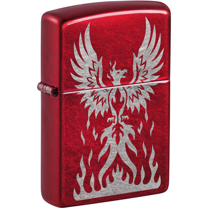 Zippo Windproof Pocket Lighter - Laser Engraved Phoenix Design Candy Apple Red | 47140 ,