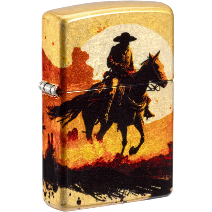 Zippo Windproof Lighter - Cowboy on Horse Design 540 Tumbled Brass Finish | 47143 ,