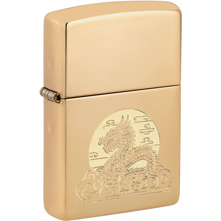 Zippo Windproof Pocket Lighter - Moon Dragon Design High Polish Brass Metal | 47147 ,