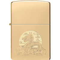 Zippo Windproof Pocket Lighter - Moon Dragon Design High Polish Brass Metal | 47147 ,