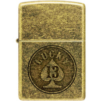 Zippo Windproof Pocket Lighter - Lucky 13 Design Lustre Antique Brass Metal | 47148 ,