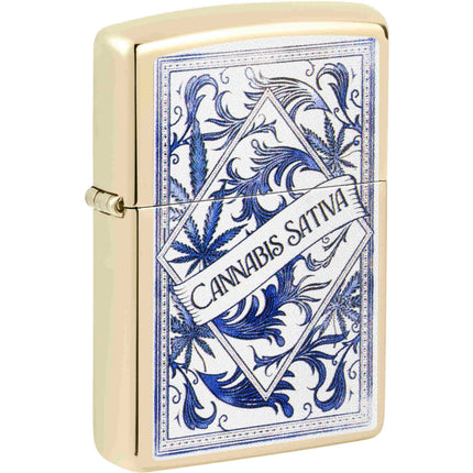 Zippo Windproof Pocket Lighter - Cannabis Sativa Design Champagne Metal | 47153 ,