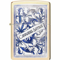 Zippo Windproof Pocket Lighter - Cannabis Sativa Design Champagne Metal | 47153 ,