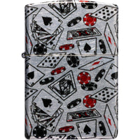 Zippo Windproof Pocket Lighter - Lucky Gamble Design Tumbled Chrome Metal | 47157 ,