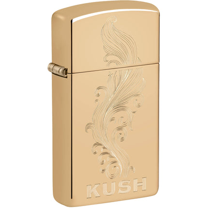 Zippo Windproof Pocket Lighter - Slim Cannabis Design High Polish Brass | 47173 ,