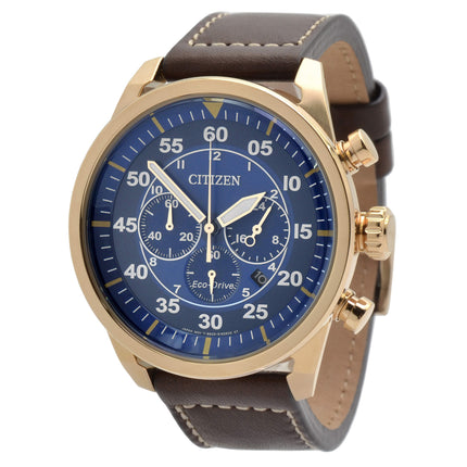 Citizen Men's Eco-Drive Watch - Avion Chronograph Brown Leather Strap | CA4213-18L ,