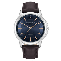 Kenneth Cole Men's Watch - Blue Dial Dark Brown Leather Strap | KCWGA7001202 ,