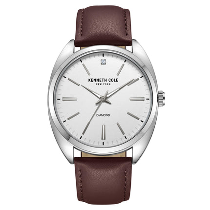 Kenneth Cole Men's Watch - Silver Dial Brown Leather Strap | KCWGA7002903 ,