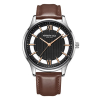 Kenneth Cole Men's Watch - Black, White Dial Brown Leather Strap | KCWGA2185601 ,