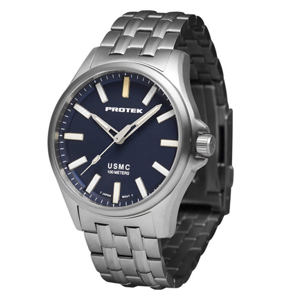 Protek Men's Watch - USMC Series Quartz Dark Blue Dial Titanium Bracelet | 3103BR ,