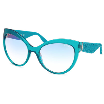 Guess Women's Sunglasses - Shiny Turquoise Plastic Cat Eye Shape Frame | GU00130 6187X ,