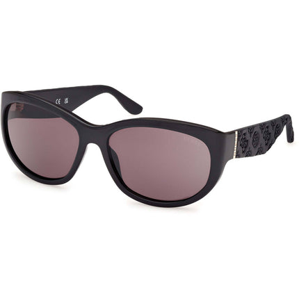 Guess Women's Sunglasses - Shiny Black Plastic Cat Eye Full Rim Frame | GU00131 6001A ,