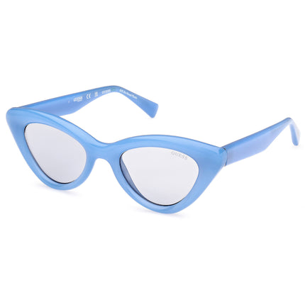 Guess Unisex Sunglasses - Shiny Light Blue Plastic Cat Eye Shape Frame | GU00137 5084A ,