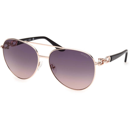 Guess Women's Sunglasses - Shiny Rose Gold Metal Pilot Full Rim Frame | GU00158 6128B ,
