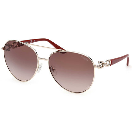 Guess Women's Sunglasses - Gold Metal Pilot Frame Gradient Brown Lens | GU00158 6132F ,
