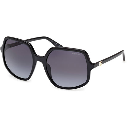 Guess Women's Sunglasses - Shiny Black Plastic Square Full Rim Frame | GU00257 5701B ,