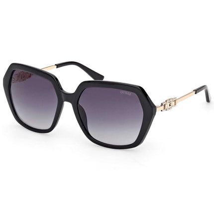 Guess Women's Sunglasses - Shiny Black Acetate Geometric Shape Frame | GU00267 5701B ,