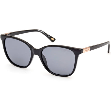 Skechers Women's Sunglasses - Shiny Black Injected Plastic Square Frame | SE6361 5601D ,
