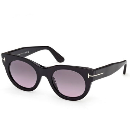 Tom Ford Women's Sunglasses - Marine-02 Shiny Black Acetate Round Frame | FT1315 5001B ,