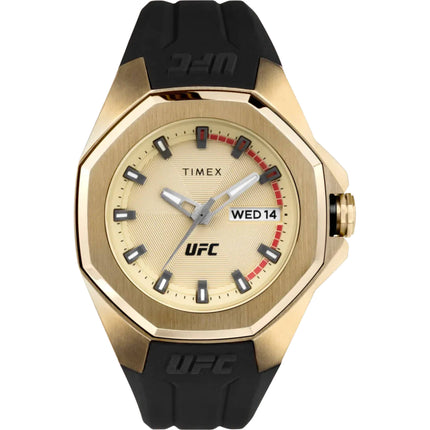Timex Men's Watch - UFC Pro Quartz Gold Tone Dial Black Silicone Strap | TW2V57100JR ,