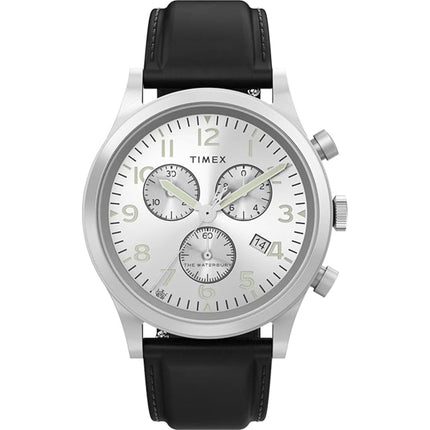 Timex Men's Watch - Waterbury Chronograph Silver Dial Leather Strap | TW2W48100VQ ,