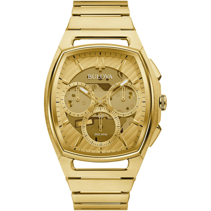 Bulova Men's Watch - Curv Progressive Sport Yellow Gold Case Skeleton Dial | 97A160 ,