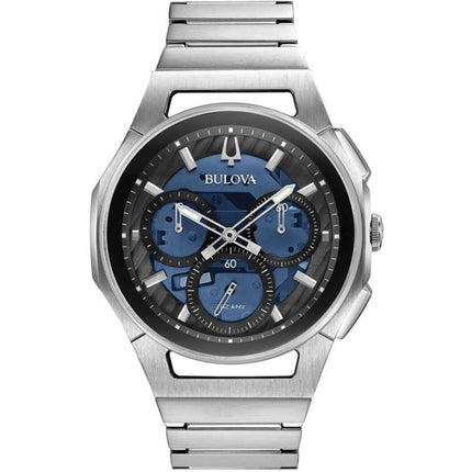 Bulova Men's Watch - Curv Blue Skeleton Dial Stainless Steel Bracelet | 96A205 ,