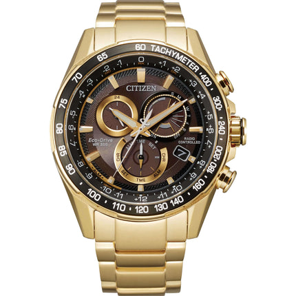 Citizen Men's Watch - Perpetual Chrono A-T Brown Dial Yellow Gold Case | CB5912-50E ,