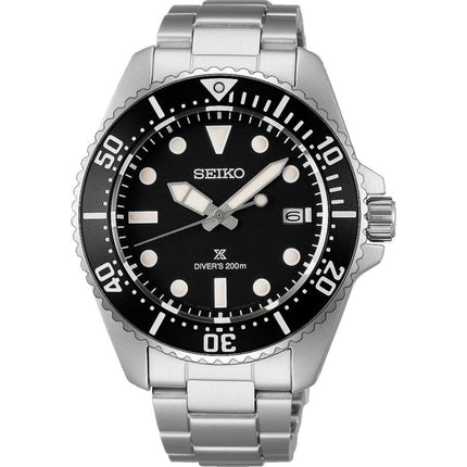 Seiko Men's Watch - Prospex Solar Black Dial Silver Tone Bracelet Dive | SNE597P1 ,