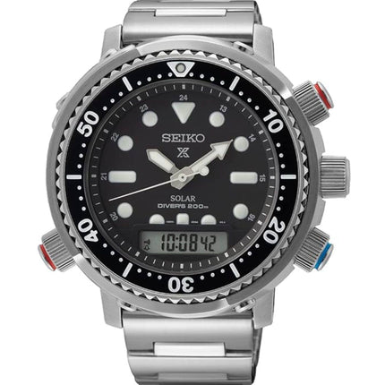 Seiko Men's Watch - Prospex Solar Silver Steel Bracelet Analog-Digital | SNJ033P1 ,
