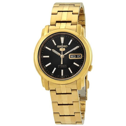 Seiko Men's Watch - Seiko 5 Automatic Black Dial Yellow Gold Steel Bracelet | SNKL88K1 ,