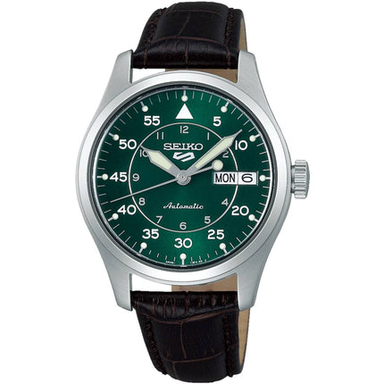 Seiko Unisex Watch - 5 Sports Power Reserve Green Dial Dark Brown Strap | SRPJ89K1 ,