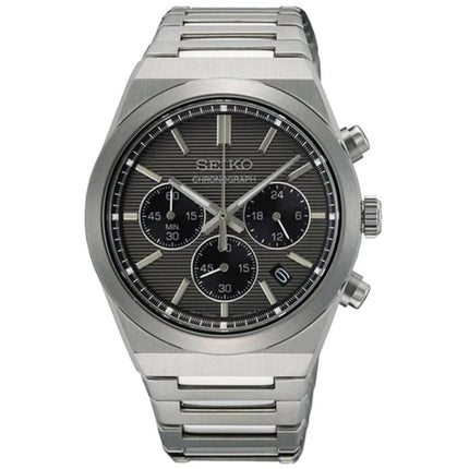 Seiko Men's Watch - Discover More Chrono Black and Grey Dial Steel Bracelet | SSB455P1 ,