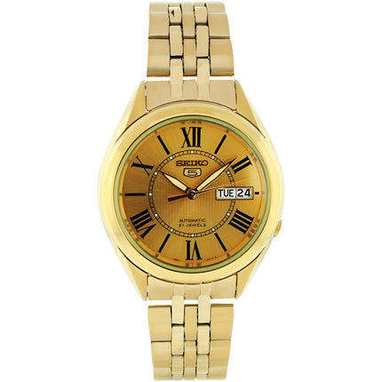 Seiko Men's Watch - Seiko 5 Gold Tone Dial Yellow Gold Bracelet Day-Date | SNKL38K1 ,