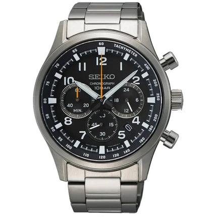 Seiko Men's Watch - Discover More Chrono Black Dial Silver Steel Bracelet | SSB447P1 ,