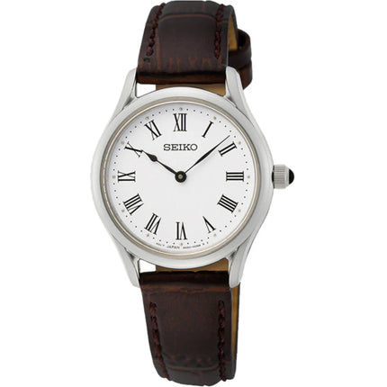 Seiko Women's Watch - Quartz White Dial Brown Calfskin Leather Strap | SWR071P1 ,