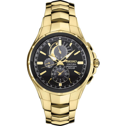 Seiko Men's Watch - Coutura Power Reserve Black Dial Yellow Gold Bracelet | SSC700 ,