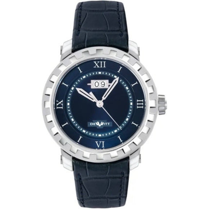 DeWitt Men's Watch - Academia Automatic Blue Dial Leather Strap Date | NAC.GDE.005 ,