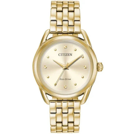 Citizen Women's Watch - Eco-Drive Champagne Dial Yellow Gold Bracelet | FE7098-53P ,