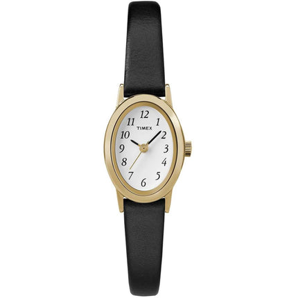 Timex Women's Watch - Cavatina Quartz Oval White Dial Black Leather Strap | T21912 ,