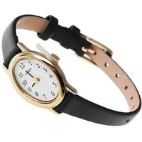 Timex Women's Watch - Cavatina Quartz Oval White Dial Black Leather Strap | T21912 ,