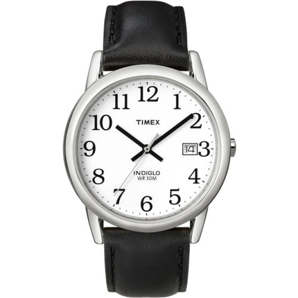 Timex Men's Watch - Easy Reader Quartz Date White Dial Black Leather Strap | T2H281 ,