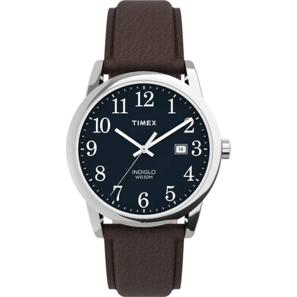 Timex Men's Watch - Easy Reader Quartz Blue Dial Brown Leather Strap Date | TW2P75900 ,