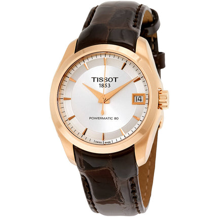Tissot Women's Watch - Couturier Silver Tone Dial Brown Leather Strap | T0352073603100 ,