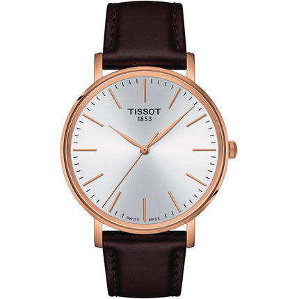 Tissot Men's Watch - Everytime Quartz White Dial Brown Leather Strap | T1434103601100 ,