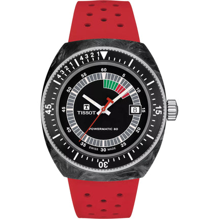 Tissot Men's Watch - Sideral Automatic Black Dial Red Silicone Strap | T1454079705702 ,