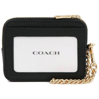 Coach Women's Zip Card Case - Refined Pebble Leather with Strap, Black | 6303 BLK ,