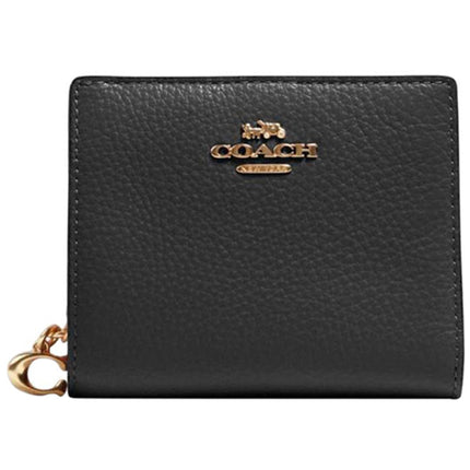 Coach Women's Snap Wallet - Bifold Refined Pebble Leather, Gold/Black | C2862 BLK ,