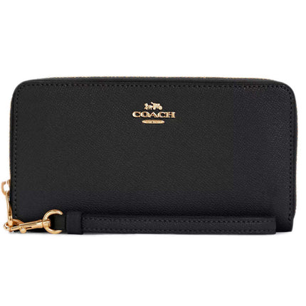 Coach Women's Wallet - Crossgrain Leather Long Zip Around, Gold/Black | C3441 BLK ,